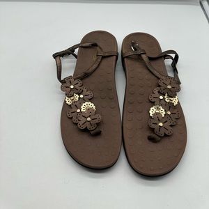 New NWOT Womens Vionic Shoes Sandals 10 Brown Flowers Gold